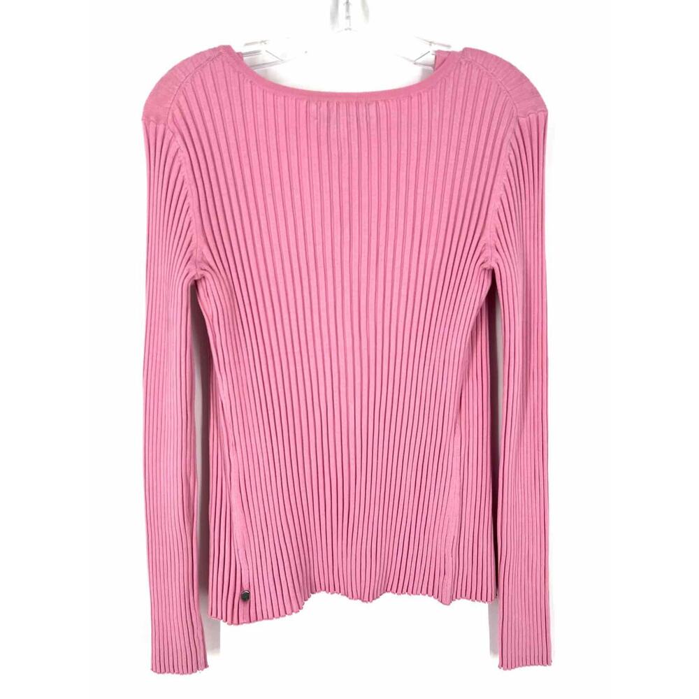 Cable & Gauge Size M Pink Ribbed Silk Blend Designer Cardigan Set - Picture 3 of 3